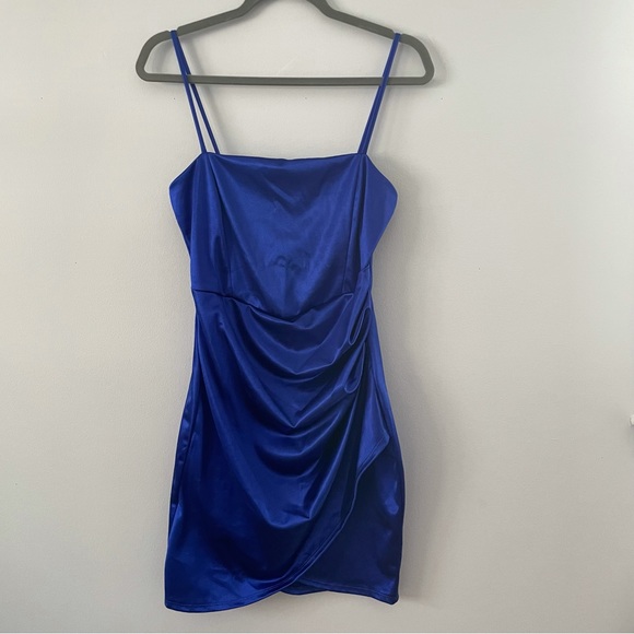 Windsor Royal Blue Wrap Around Satin Dress - Picture 3 of 9